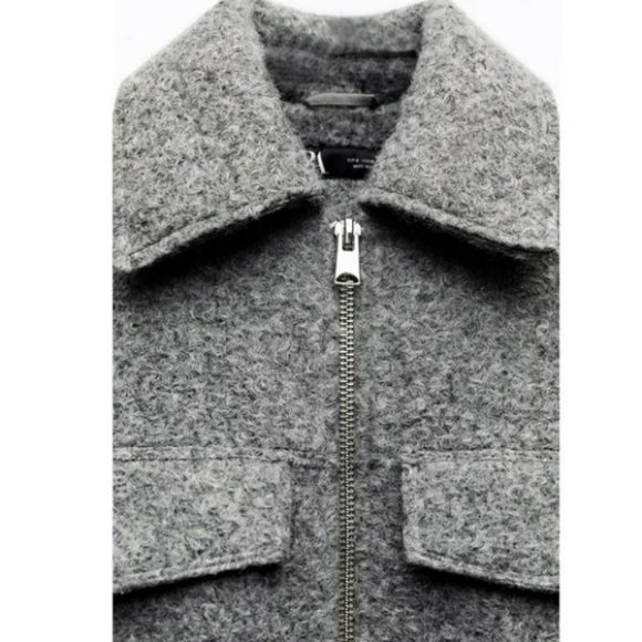 ZARA CROPPED BOUCLE JACKET GRAY - Picture 2 of 6